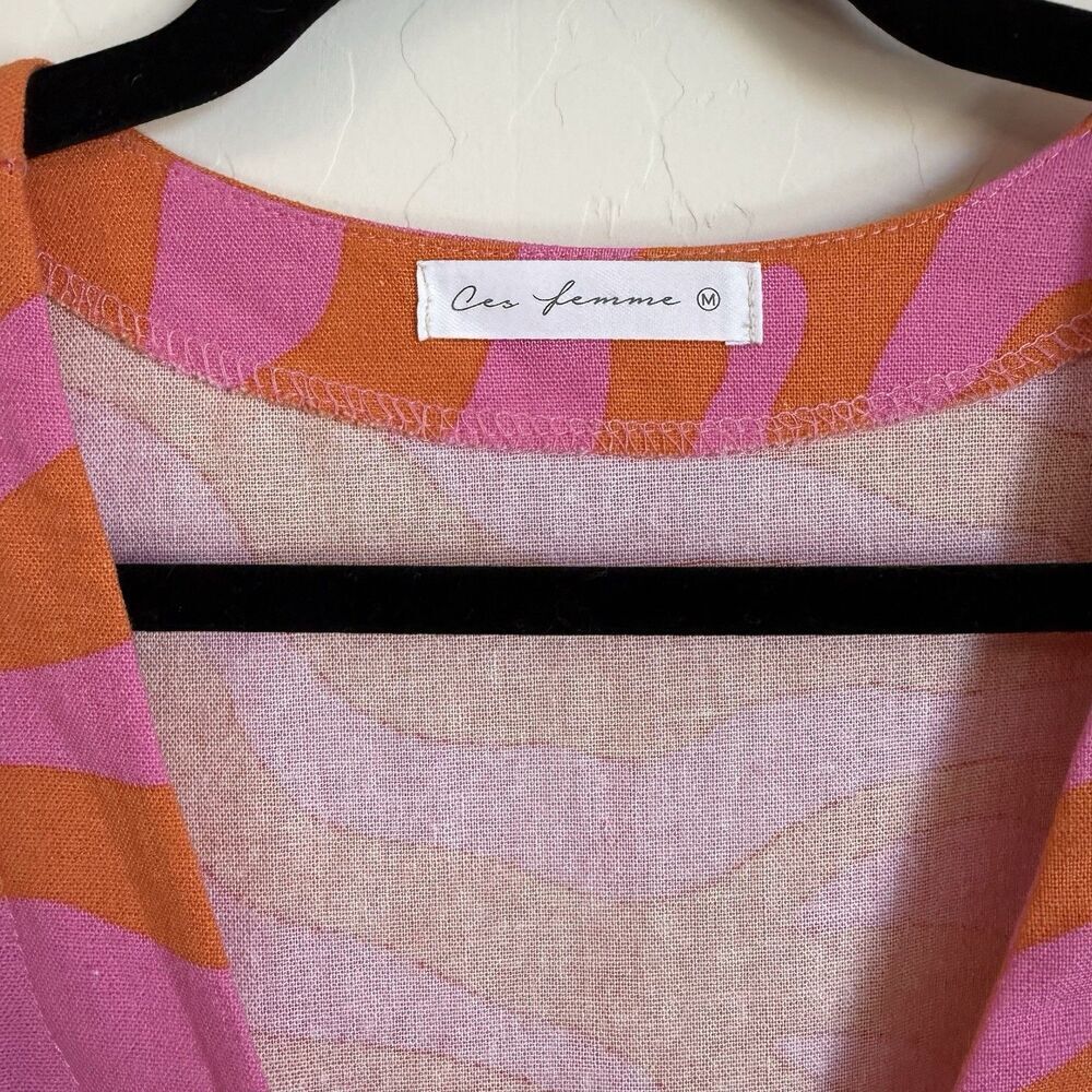 Hot Pink & Orange Zebra Animal Print Linen Blend Romper Artsy Resort Wear Medium - Picture 7 of 9